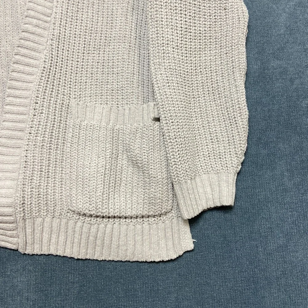 Hollister Cardigan Sweater Womens Medium Gray Open Front Chunky Knit Ribbed Hem